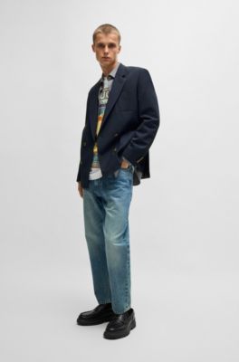 Modern-fit jacket with gold-tone buttons, Dark Blue