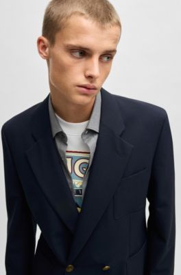 Modern-fit jacket with gold-tone buttons, Dark Blue
