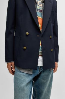 Modern-fit jacket with gold-tone buttons, Dark Blue