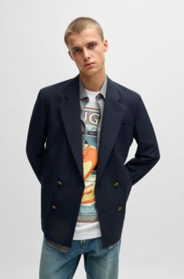 Modern-fit jacket with gold-tone buttons, Dark Blue