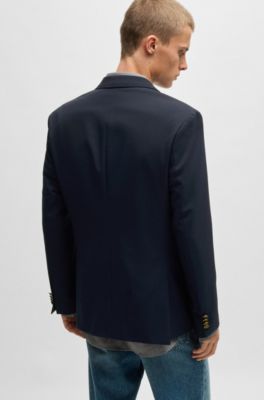 Modern-fit jacket with gold-tone buttons, Dark Blue