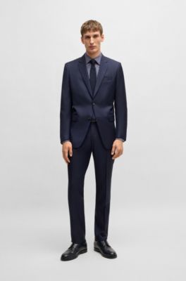 Slim-fit shirt in printed stretch-cotton poplin, Blue Patterned