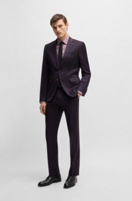 Slim-fit shirt in printed stretch-cotton poplin, Pink Patterned