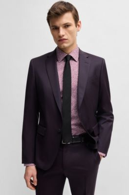 Slim-fit shirt in printed stretch-cotton poplin, Pink Patterned