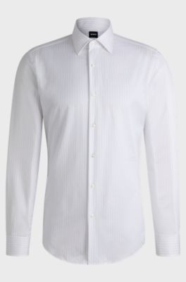 Slim-fit shirt in striped cotton twill, White
