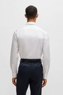 Slim-fit shirt in striped cotton twill, White