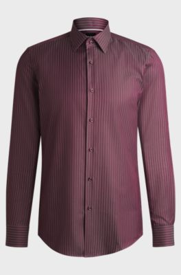 Slim-fit shirt in striped cotton twill, Pink Patterned