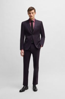 Slim-fit shirt in striped cotton twill, Pink Patterned