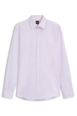 Slim-fit shirt in striped cotton twill, Pink