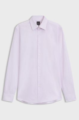 Slim-fit shirt in striped cotton twill, Pink