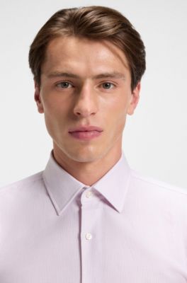 Slim-fit shirt in striped cotton twill, Pink