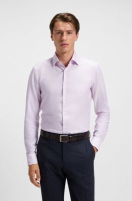 Slim-fit shirt in striped cotton twill, Pink