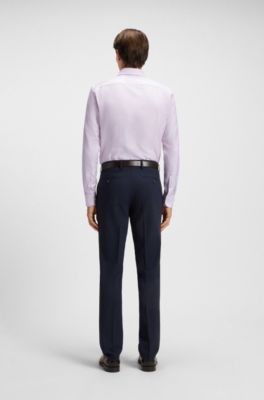 Slim-fit shirt in striped cotton twill, Pink