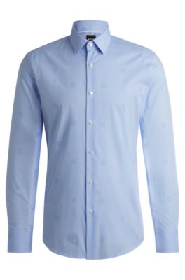 Slim-fit shirt in cotton with Double B monograms, Blue