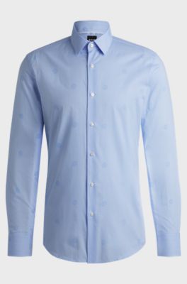 Slim-fit shirt in cotton with Double B monograms, Blue