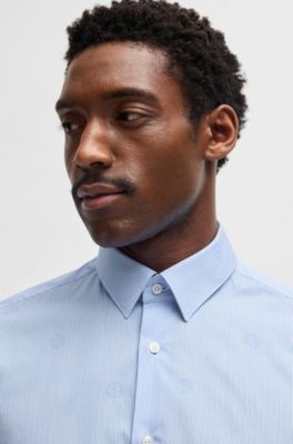 Slim-fit shirt in cotton with Double B monograms, Blue