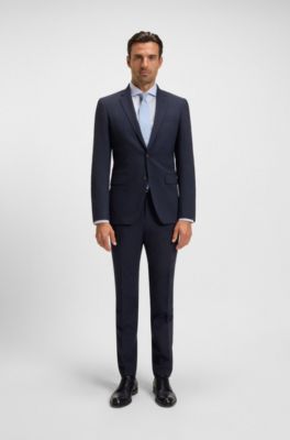 Slim-fit shirt in striped cotton, Blue Patterned