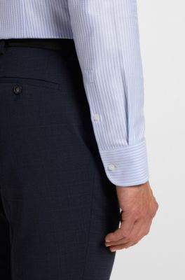 Slim-fit shirt in striped cotton, Blue Patterned