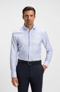 Slim-fit shirt in striped cotton, Blue Patterned