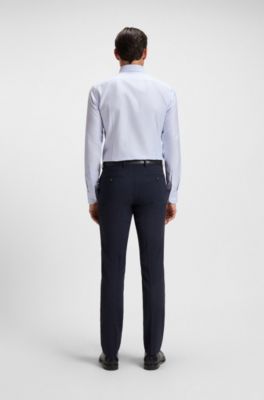 Slim-fit shirt in striped cotton, Blue Patterned