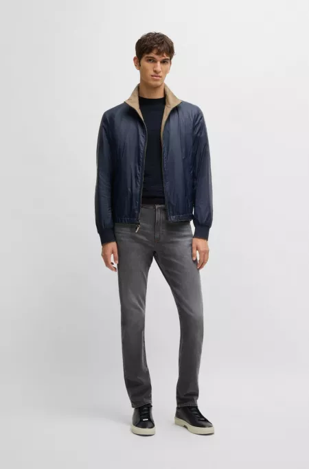 Slim-fit jeans in charcoal stretch denim with cashmere