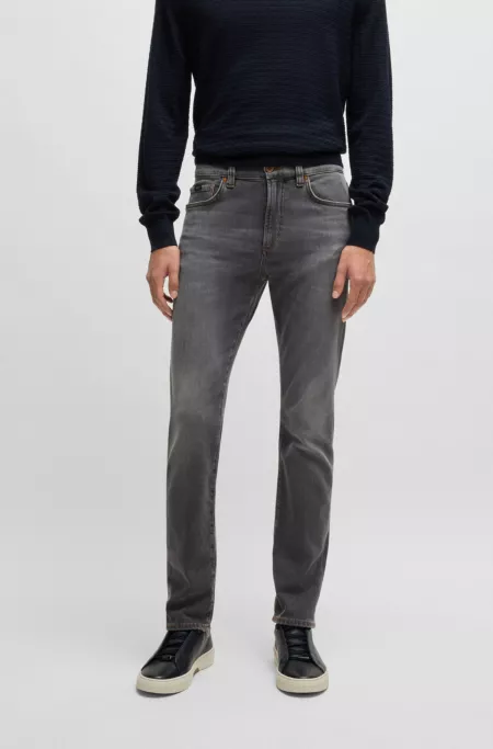 Slim-fit jeans in charcoal stretch denim with cashmere