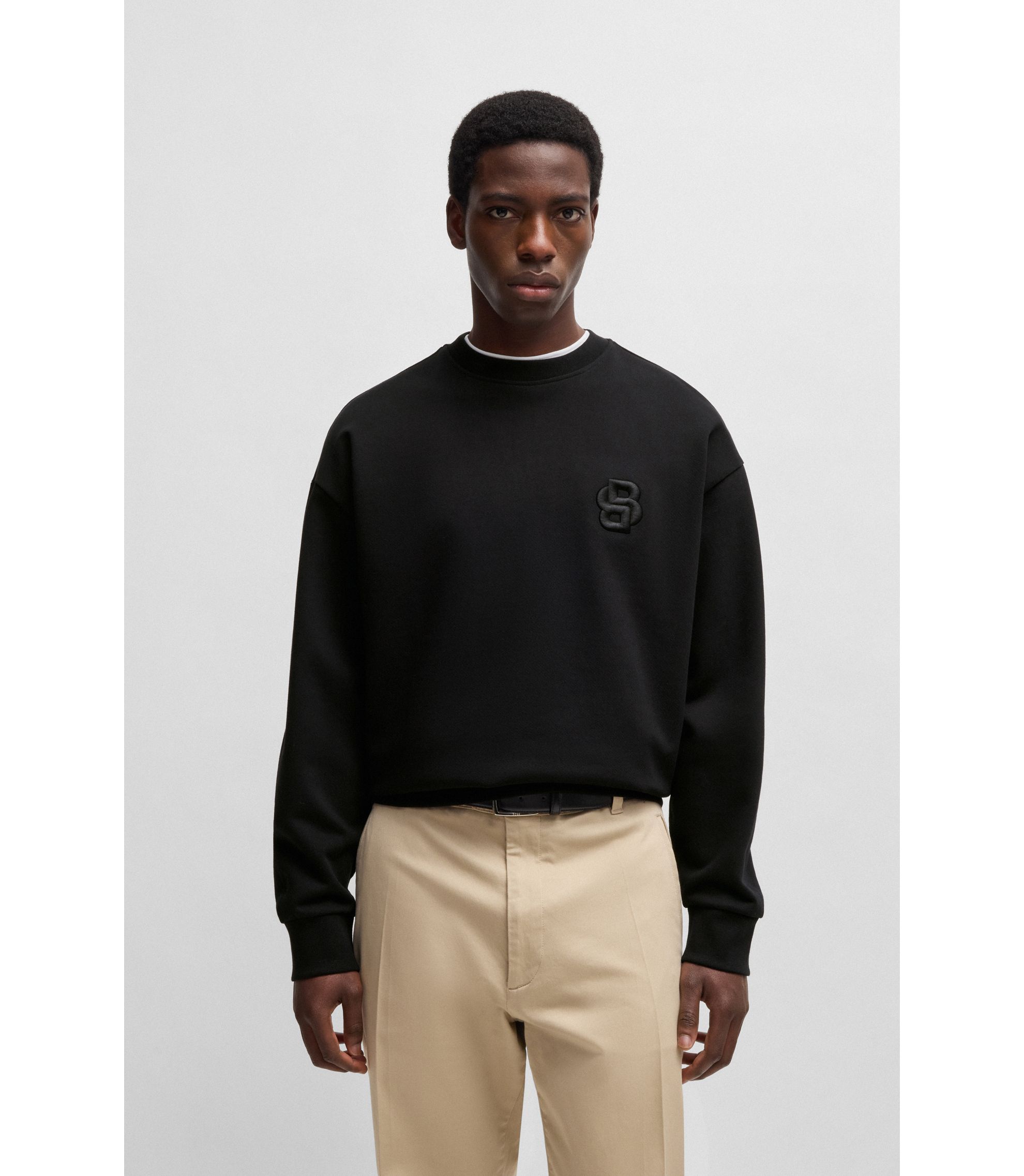 BOSS - コットンテリー スウェットシャツ Double Bモノグラム - ブラック