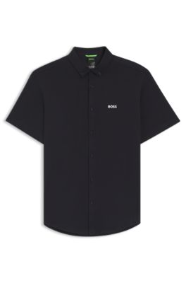 Regular-fit shirt in knitted cotton, Dark Blue