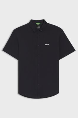 Regular-fit shirt in knitted cotton, Dark Blue