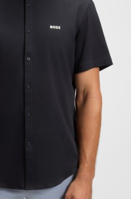 Regular-fit shirt in knitted cotton, Dark Blue