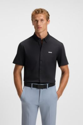 Regular-fit shirt in knitted cotton, Dark Blue