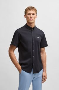 Regular-fit shirt in knitted cotton, Dark Blue