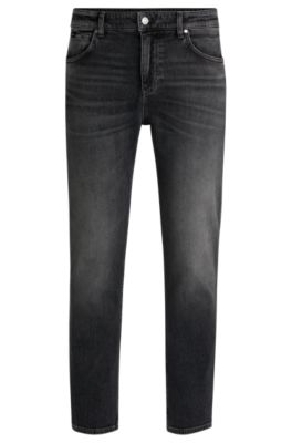 BOSS - Maine regular-fit jeans in black comfort-stretch denim - Dark Grey