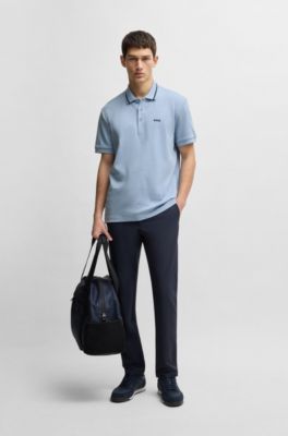 Paddy polo shirt in cotton jacquard, Light Blue