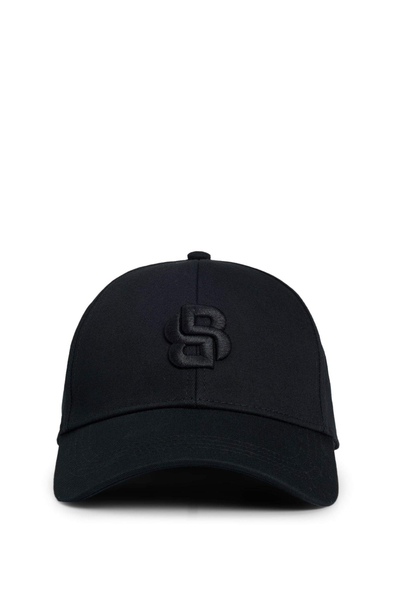 Cotton-twill cap with embroidered Double B monogram, Black