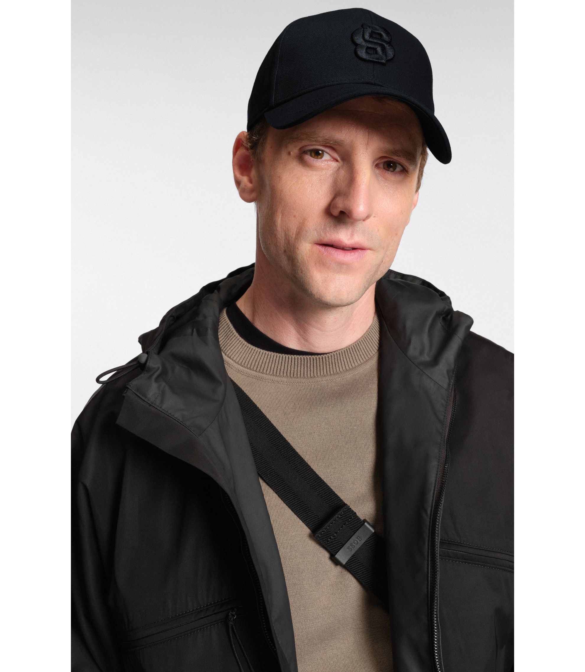BOSS - Cotton-twill cap with embroidered Double B monogram - Black
