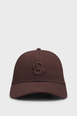 Cappellino in twill di cotone con monogramma Double B ricamato, Marrone scuro
