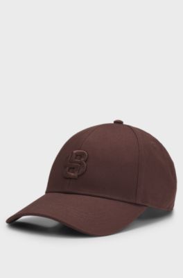 Cappellino in twill di cotone con monogramma Double B ricamato, Marrone scuro