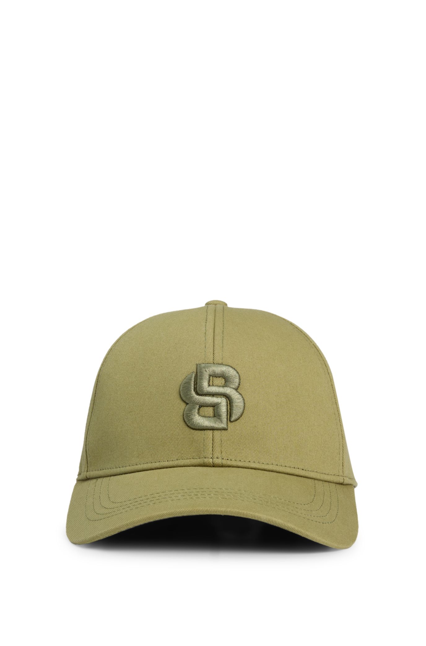 Cotton-twill cap with embroidered Double B monogram, Khaki