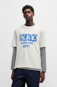 Camiseta de punto de algodón con ilustración de logo, Natural