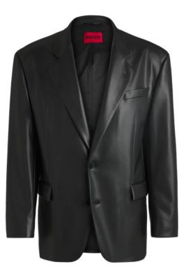 Hugo Oversized-fit Blazer In Faux Leather In Black