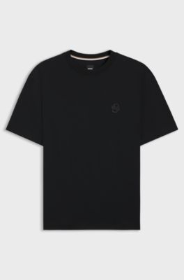 BOSS SELECTED BY SHOHEI OHTANI Mercerised-cotton T-shirt with Double B monogram, Black