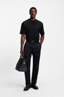 BOSS SELECTED BY SHOHEI OHTANI Mercerised-cotton T-shirt with Double B monogram, Black