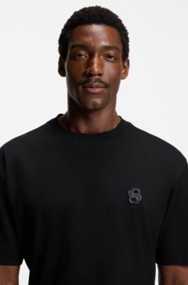 BOSS SELECTED BY SHOHEI OHTANI Mercerised-cotton T-shirt with Double B monogram, Black