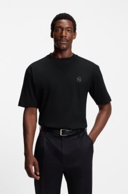 BOSS SELECTED BY SHOHEI OHTANI Mercerised-cotton T-shirt with Double B monogram, Black