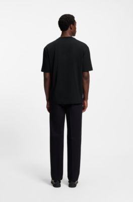 BOSS SELECTED BY SHOHEI OHTANI Mercerised-cotton T-shirt with Double B monogram, Black