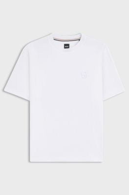 BOSS SELECTED BY SHOHEI OHTANI Mercerised-cotton T-shirt with Double B monogram, White
