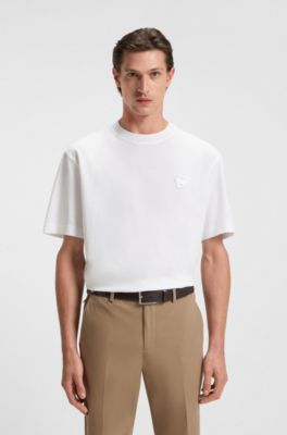 BOSS SELECTED BY SHOHEI OHTANI Mercerised-cotton T-shirt with Double B monogram, White