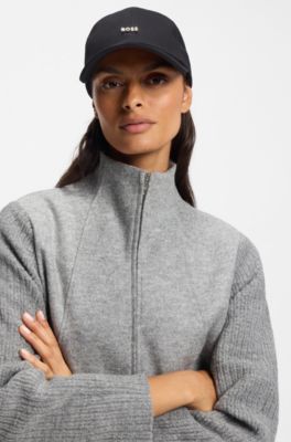 Cappellino in twill di cotone con logo in metallo, Nero