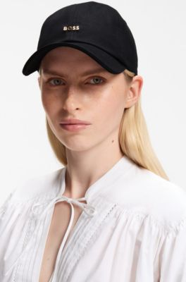 Cap aus Baumwoll-Twill mit Metall-Logo, Schwarz